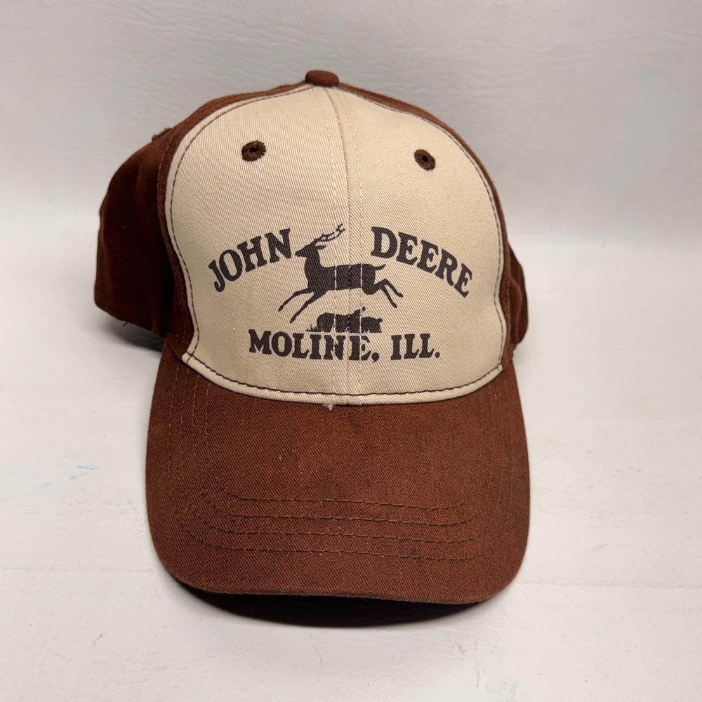 John Deere Baseball Cap Mens OS Brown Tan Moline Ill Vintage Style‎ Workwear Hat